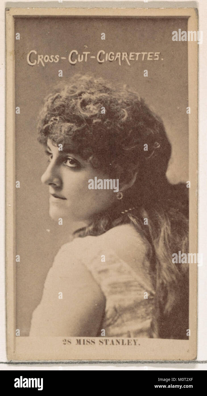 Card Number 28 aus der „Actors and Actress“-Serie zeigt Miss Stanley, Teil einer Sammlung von Duke Sons & Co., die Cross Cut Zigaretten fördert. Die Karte zeigt die werbliche Verwendung von Prominenten in der Werbung während des frühen 20. Jahrhunderts. Stockfoto