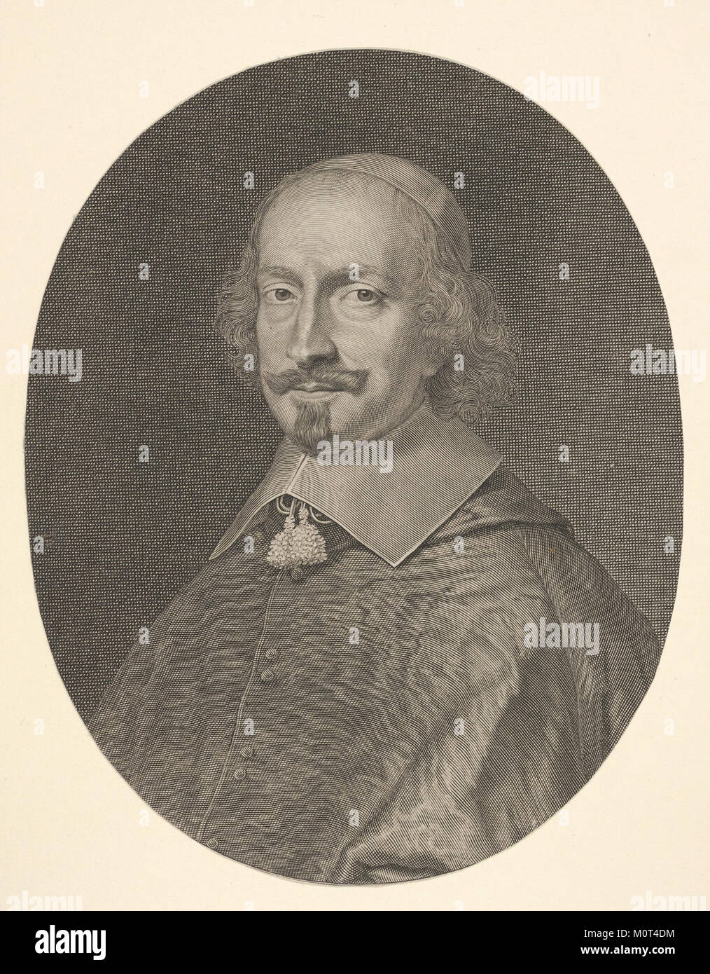 Kardinal Jules Mazarin war ein französischer Diplomat und Chefminister Ludwigs XIV. Dieses Porträt, das Teil der MET-Sammlung ist, spiegelt seine bedeutende Rolle in der französischen Politik und Diplomatie während der Regierungszeit Ludwigs XIV. Wider Stockfoto