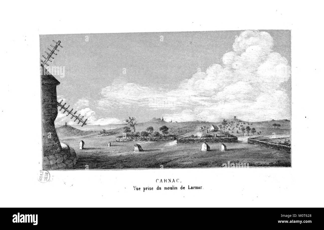 Carnac, in der Nähe von Moulin de Larmor in der Bretagne, ist bekannt für seine megalithischen Strukturen, insbesondere Steinausrichtungen aus der neolithischen Zeit. Stockfoto