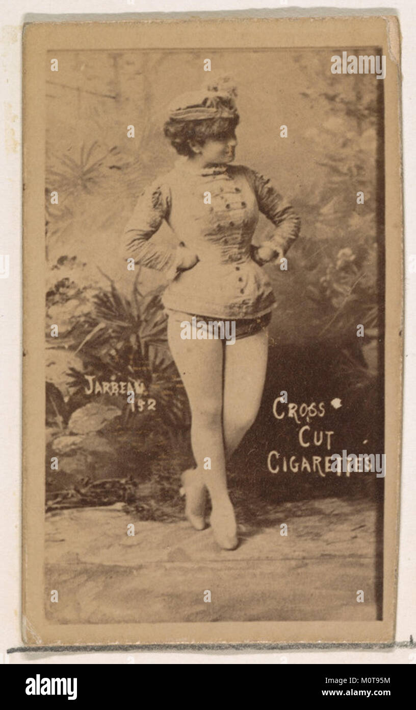 Card Number 152 zeigt die Schauspielerin Jarbeau aus der Actors and Actress Serie, die von Duke Sons & Co. Herausgegeben wurde, um Cross Cut Zigaretten zu fördern. Es ist Teil einer Sammelserie, die sich mit der Werbung für Tabakerzeugnisse befasst. Stockfoto