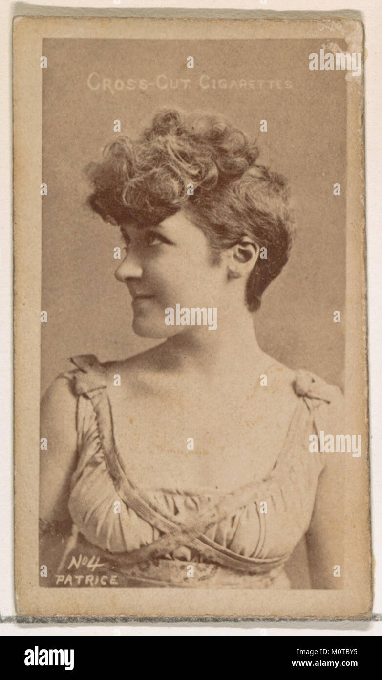Card Number 4, Patrice ist Teil der Serie „Actors and Actress“ (N145-1), die im frühen 20. Jahrhundert von Duke Sons & Co. Produziert wurde. Die Karte zeigt ein Porträt der Schauspielerin Patrice, das als Werbeartikel für Cross Cut Zigaretten verwendet wird und die Werbepraktiken der frühen 1900er Jahre widerspiegelt. Stockfoto