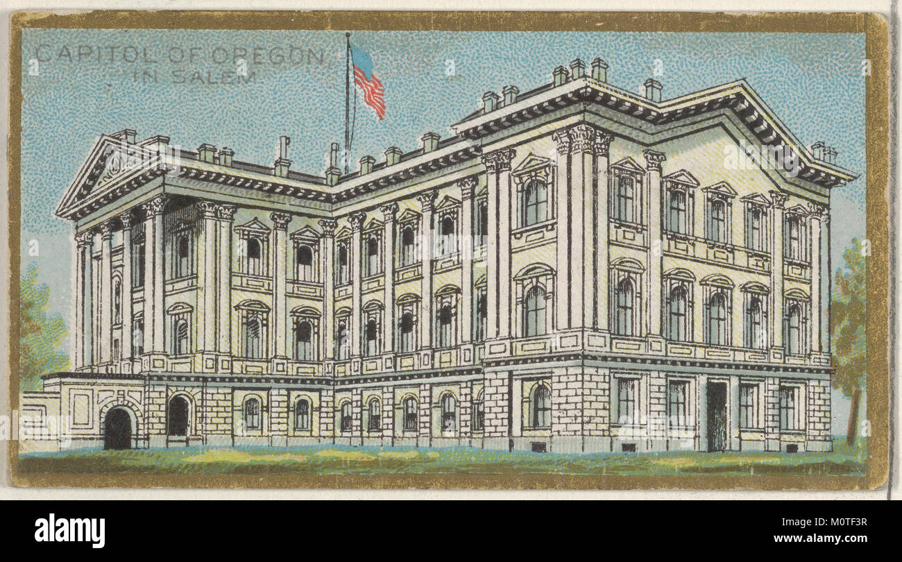 Ein Bild des Oregon State Capitol in Salem aus der Serie Allen & Ginter Cigarettes Brands, das seine architektonischen Merkmale und seine historische Bedeutung darstellt. Stockfoto