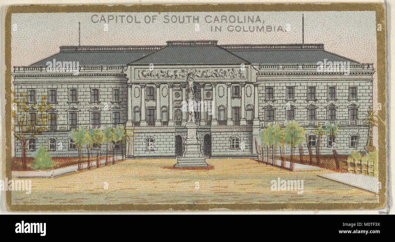 Dieses Bild zeigt das Capitol von South Carolina in Columbia, Teil der Serie General Government and State Capitol Buildings. Es wurde für Allen & Ginter Cigarettes Brands geschaffen und spiegelt architektonische Ausblicke aus dem 19. Jahrhundert wider. Stockfoto