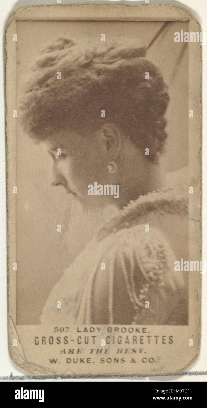 Die von Duke Sons & Co. Herausgegebene Karte mit Lady Brooke aus der Serie Actors and Actresses zur Förderung von Cross Cut Zigaretten ist ein historisches Sammlerstück, das die Kultur der Prominenten und Tabakwerbung des frühen 20. Jahrhunderts widerspiegelt. Stockfoto