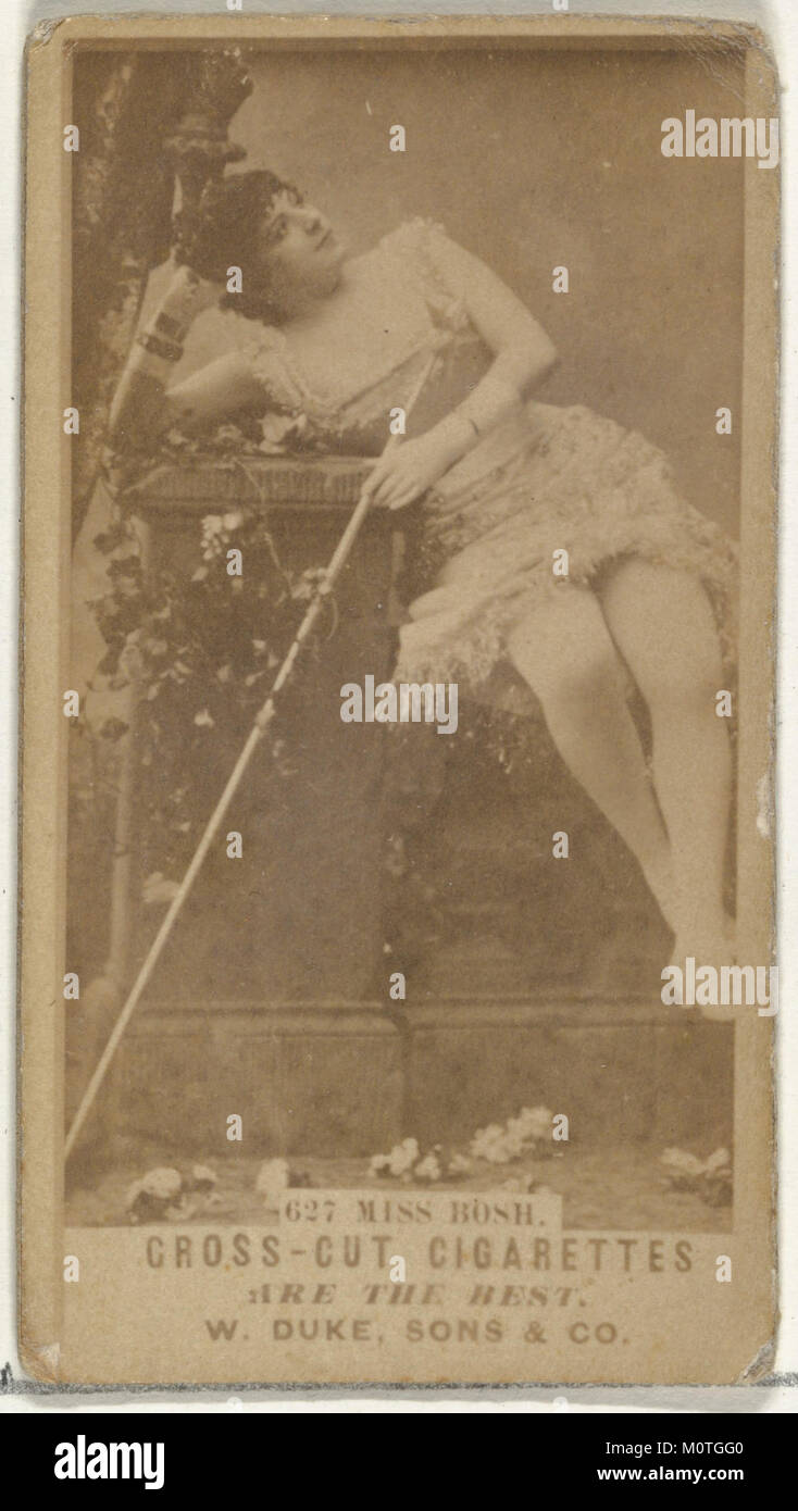 Diese Sammlerkarte, Teil der von Duke Sons & Co. Herausgegebenen Schauspieler- und Schauspielerserie zur Förderung von Cross Cut Cigarettes, zeigt Miss Bosh. Es spiegelt die Zigarettenwerbung und Erinnerungskultur des frühen 20. Jahrhunderts wider. Stockfoto