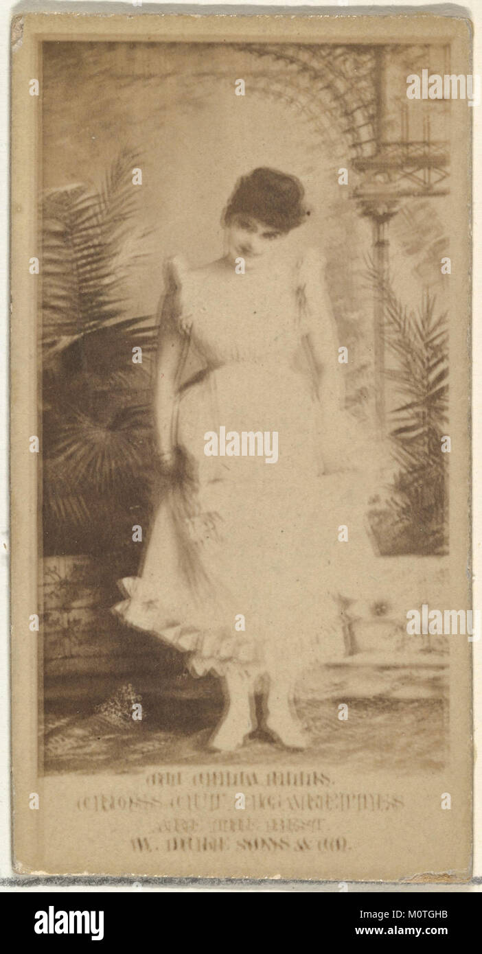 Das Bild zeigt Celia Ellis, eine Star aus der Serie „Actors and Actresses“, die von Duke Sons & Co. Produziert wurde, um Cross Cut Zigaretten zu bewerben. Diese Werbekarte ist Teil einer Sammlung, die sich der Zigarettenvermarktung Anfang des 20. Jahrhunderts widmet. Stockfoto