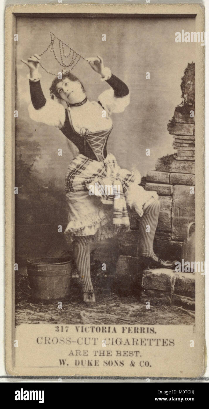Eine Karte aus der Serie *Actors and Actress* mit Victoria Ferris, herausgegeben von Duke Sons & Co. Zur Förderung von Cross Cut Zigaretten, die Erinnerungsstücke aus dem frühen 20. Jahrhundert zeigen. Stockfoto