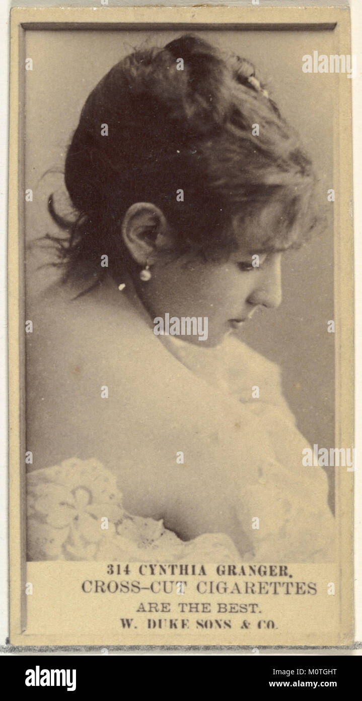 Card Number 314 zeigt Cynthia Granger aus der Serie „Actors and Actress“ (N145-3) von Duke Sons & Co. Als Werbeartikel für Cross Cut Zigaretten. Diese Vintage-Karte zeigt die Schauspielerin in einem traditionellen Format, das für Zigarettenwerbung im frühen 20. Jahrhundert entworfen wurde. Stockfoto