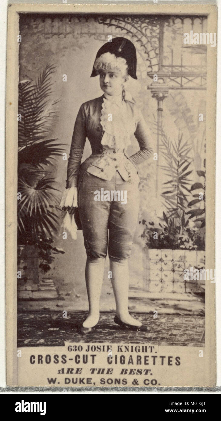 Diese Sammlerkarte mit der Nummer 630 zeigt Josie Knight aus der Serie „Actors and Actresses“ von Duke Sons & Co., die für Cross Cut Zigaretten entwickelt wurde. Stockfoto