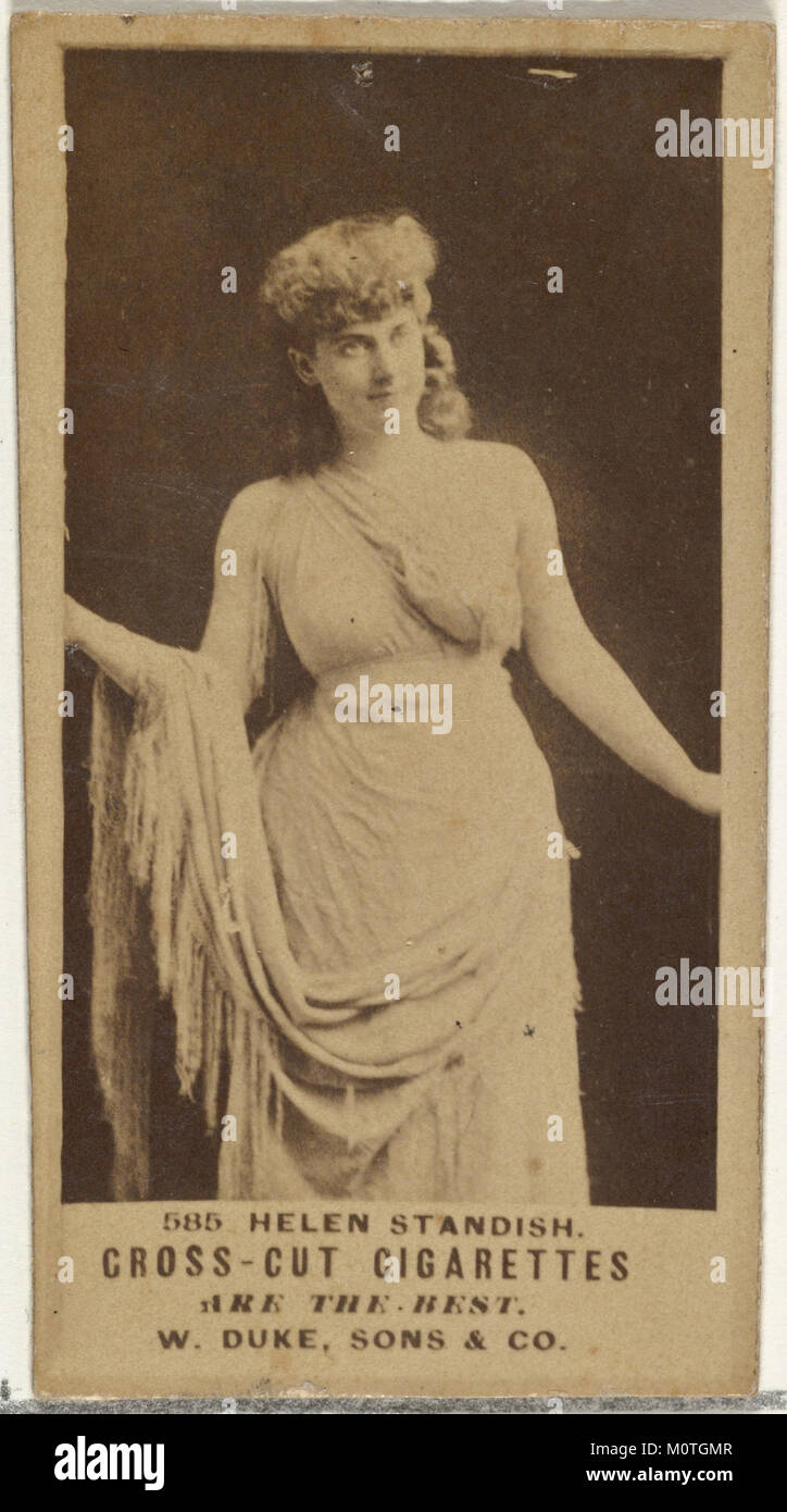 Diese Vintage-Sammelkarte zeigt Helen Standish, eine Schauspielerin aus dem frühen 20. Jahrhundert, aus der Serie „Actors and Actress“ von Duke Sons & Co. Die Karte wurde im Rahmen einer Promotion für Cross Cut Zigaretten ausgestellt, die in den frühen 1900er Jahren populär war Stockfoto