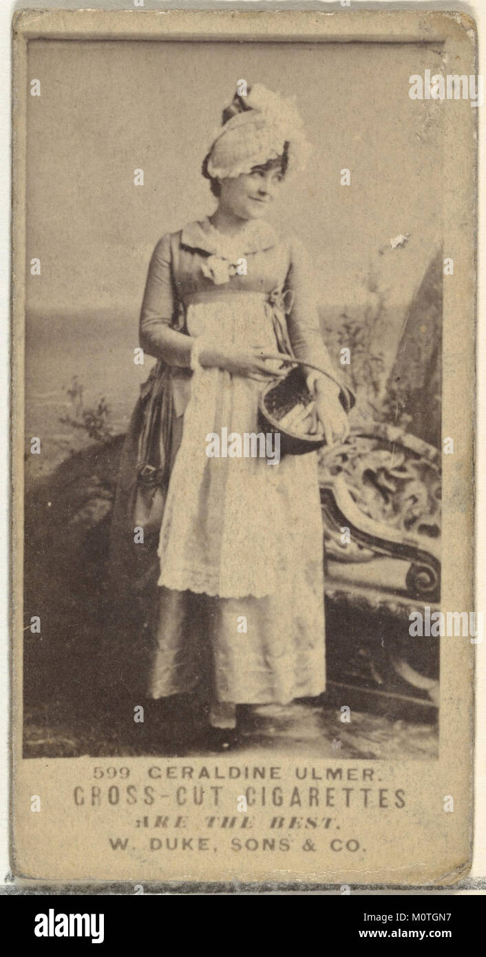 Card Number 599 enthält Geraldine Ulmer, Teil der Schauspieler- und Schauspielerserie von Duke Sons & Co. Aus den 1930er Jahren, die geschaffen wurde, um Cross Cut Zigaretten durch Sammlerkarten zu fördern. Stockfoto