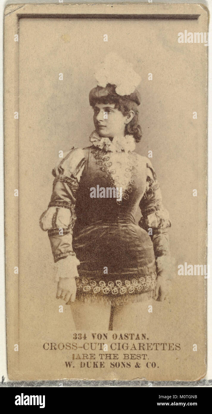 Eine Sammlerkarte mit von Oastan aus der Serie „Actors and Actress“ (N145-3), herausgegeben von Duke Sons & Co., um Cross Cut Zigaretten zu fördern, die Teil einer historischen Werbesammlung sind. Stockfoto
