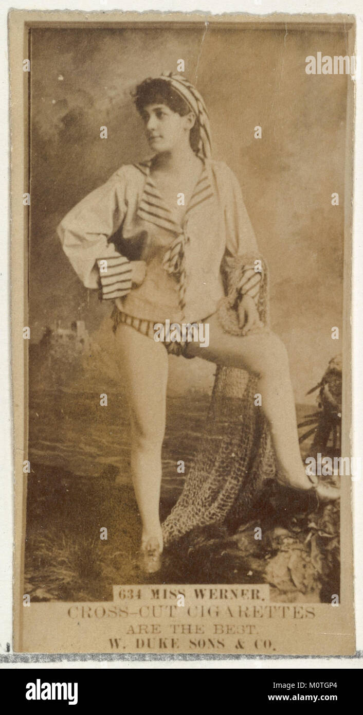 Diese Karte zeigt Miss Werner aus der Serie Schauspieler und Schauspielerinnen, die von Duke Sons & Co. Im frühen 20. Jahrhundert herausgegeben wurde, um Cross Cut Zigaretten zu fördern. Es ist Teil einer Sammlerserie, in der prominente Schauspieler und Schauspielerinnen der damaligen Zeit gezeigt werden. Stockfoto