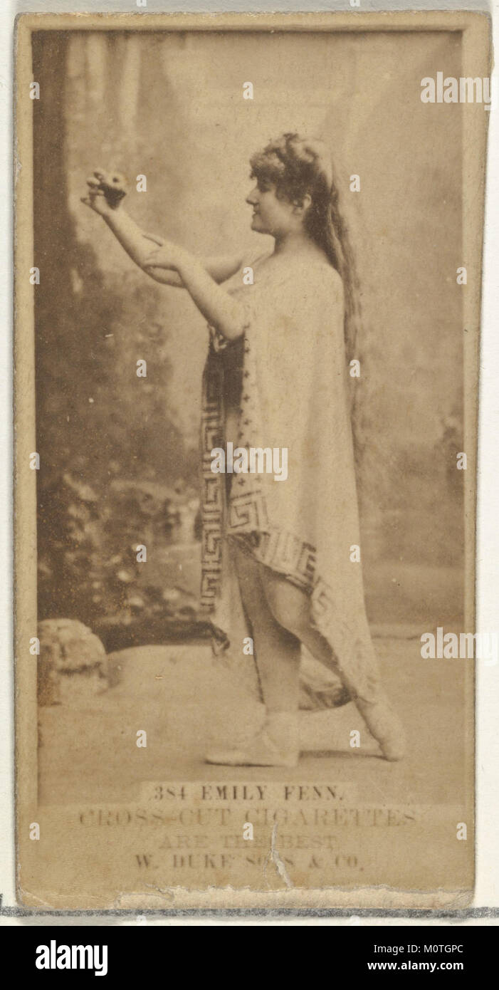 Diese Zigarettenkarte mit der Nummer 384 zeigt die Schauspielerin Emily Fenn und war Teil der Schauspielerserie, die von Duke Sons & Co. Herausgegeben wurde, um Cross Cut Zigaretten im frühen 20. Jahrhundert zu fördern. Stockfoto