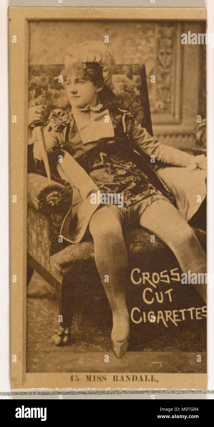 Karte Nummer 45 zeigt Miss Randall aus der von Duke Sons & Co. Herausgegebenen Serie Schauspieler und Schauspielerinnen, die zur Förderung von Cross Cut Zigaretten im frühen 20. Jahrhundert verwendet wurde. Stockfoto