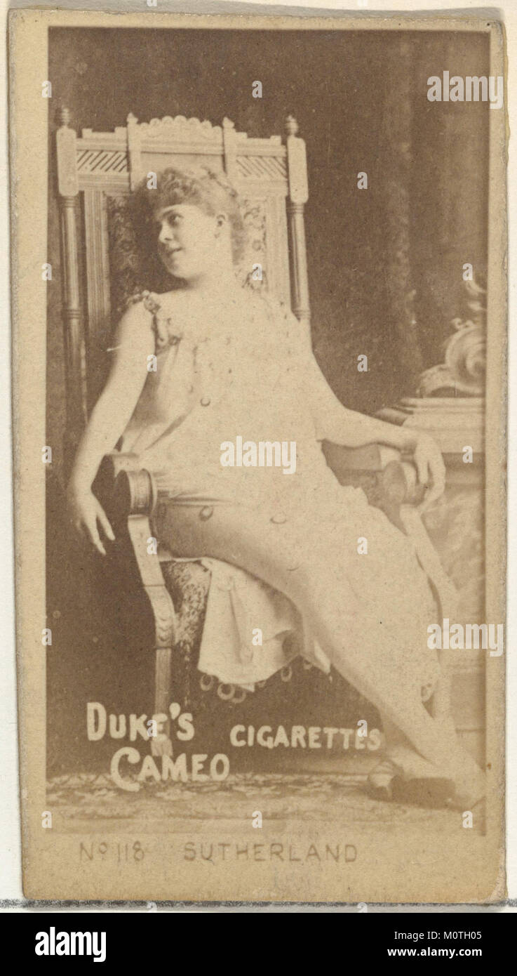 Card Number 118 zeigt Annie Sutherland, eine Schauspielerin aus der Serie *Actors and Actresses* (N145-4), die von Duke Sons & Co. Produziert wurde, um Cameo Zigaretten zu fördern. Die Serie wurde Anfang des 20. Jahrhunderts veröffentlicht und zeigt berühmte Persönlichkeiten der Zeit. Stockfoto