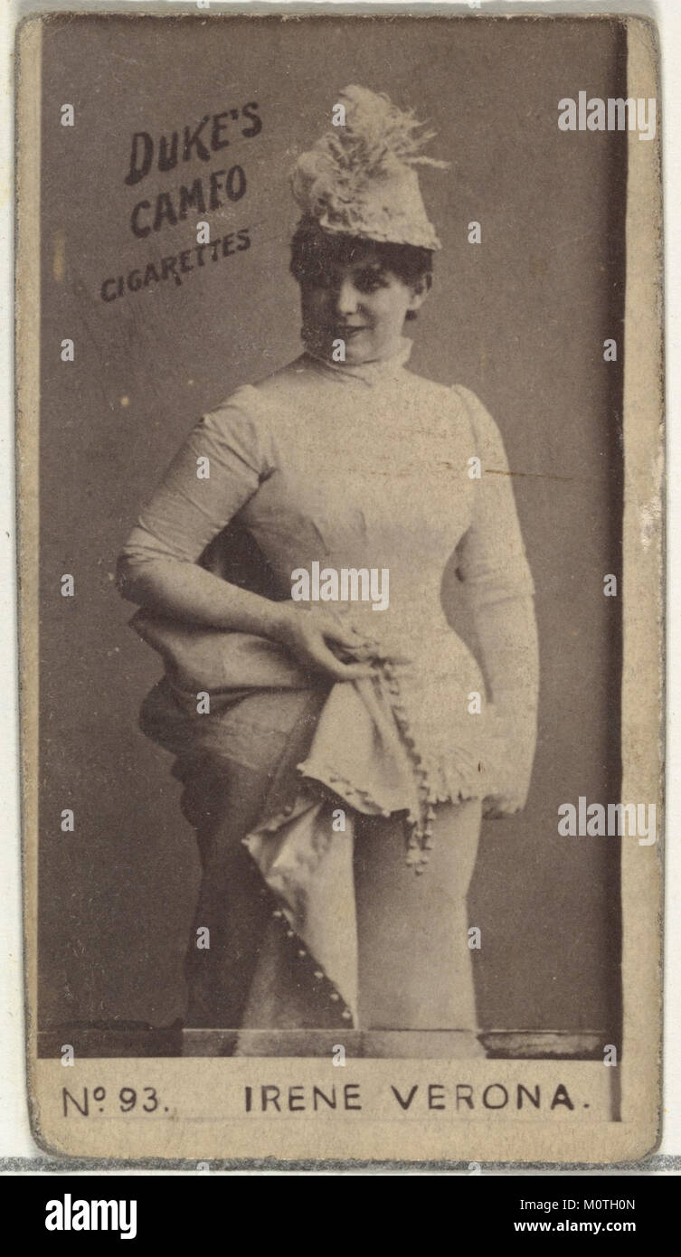 Diese Sammlerkarte zeigt Irene Verona, eine Schauspielerin aus der Serie „Actors and Actresses“, die von Duke Sons & Co. Als Teil einer Werbeaktion für Cameo Zigaretten herausgegeben wurde. Die Karte ist ein Stück der Werbegeschichte des frühen 20. Jahrhunderts. Stockfoto