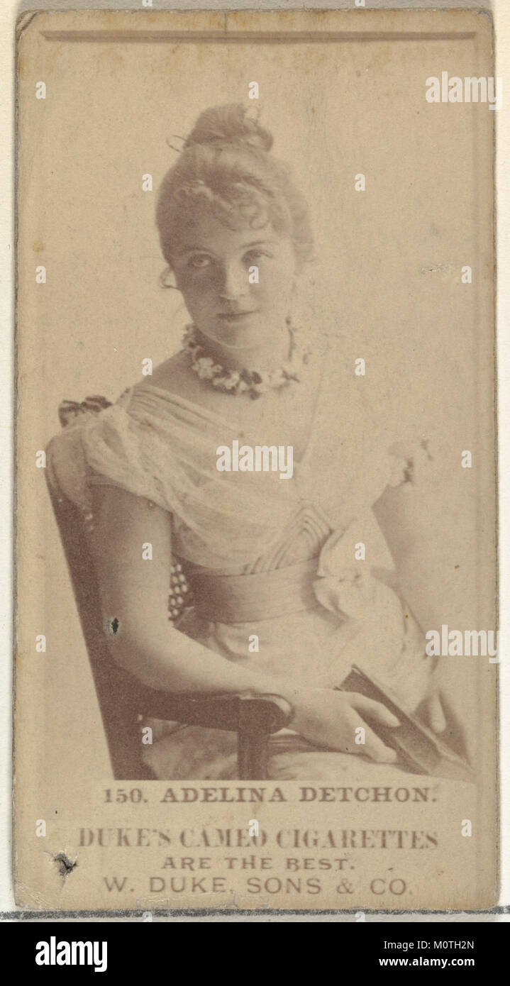 Card Number 150 zeigt die Schauspielerin Adelina Detchon aus der Serie „Actors and Actresses“, die von Duke Sons & Co. Herausgegeben wurde, um Cameo Zigaretten zu fördern. Stockfoto