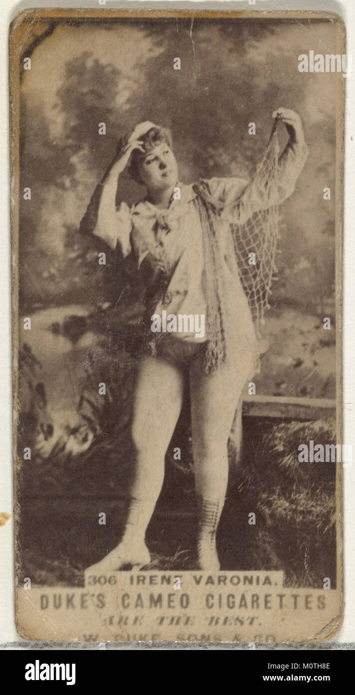 Diese Karte zeigt Irene Verona, eine Figur aus der Schauspielerserie (N145-5) von Duke Sons & Co., die Anfang des 20. Jahrhunderts herausgegeben wurde, um Cameo-Zigaretten zu fördern. Es ist Teil einer Zigarettenkartenserie zum Sammeln. Stockfoto