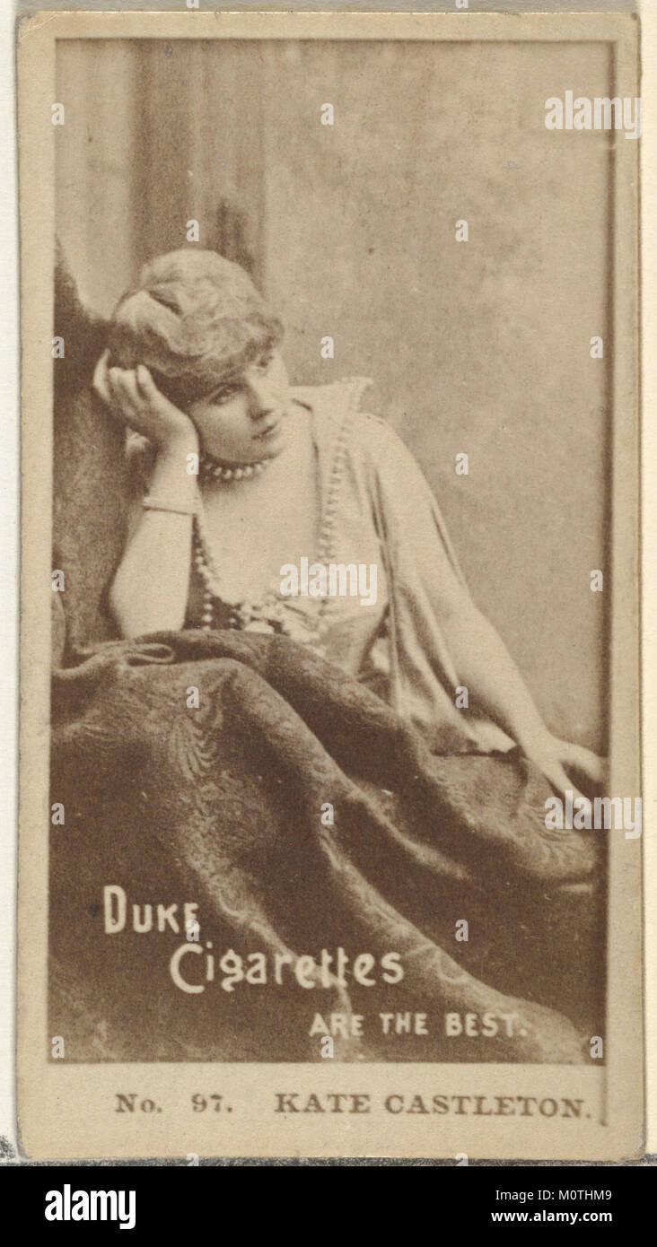 Eine Tabakkarte mit der Schauspielerin Kate Castleton aus der Serie „Actors and Actresses“ von Duke Sons & Co., Teil eines Sammlersets für Duke Cigarettes. Stockfoto