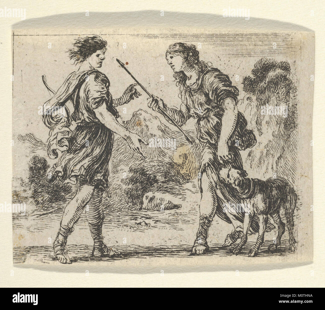 Ein Stück mit dem Titel „Cephalus and Procris“ aus der Serie „Game of Mythology“, Teil der MET-Sammlung. Es zeigt die griechischen mythologischen Figuren Cephalus und Procris, die für ihre tragische Liebesgeschichte bekannt sind. Stockfoto