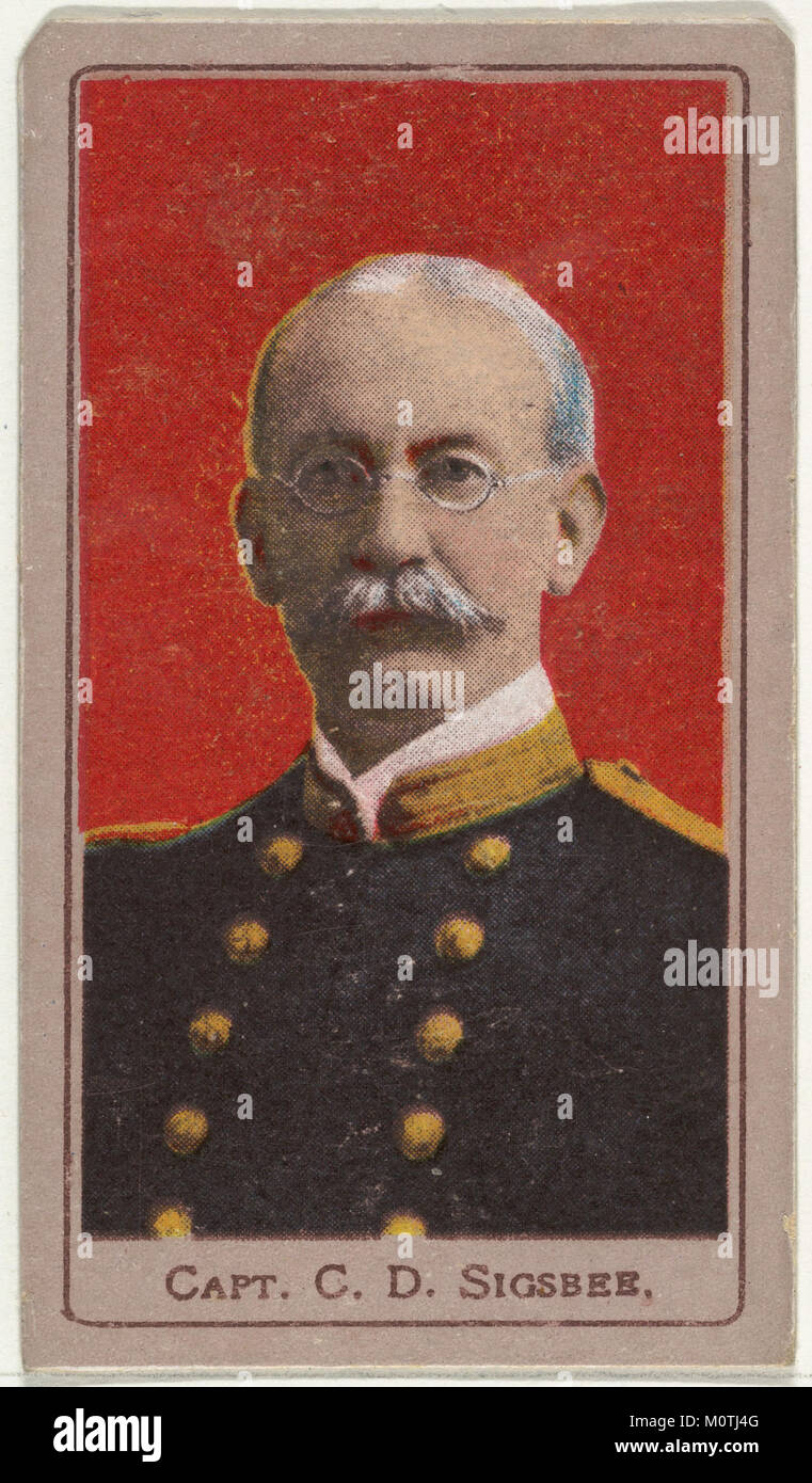 Captain C.D. Sigsbee ist in der Serie Heroes of the Spanish war (T175) zu sehen, die prominente Persönlichkeiten aus dem Spanisch-Amerikanischen Krieg hervorhebt. Sigsbees Führung und Marinedienst sind in diesem Sammlerset anerkannt. Stockfoto