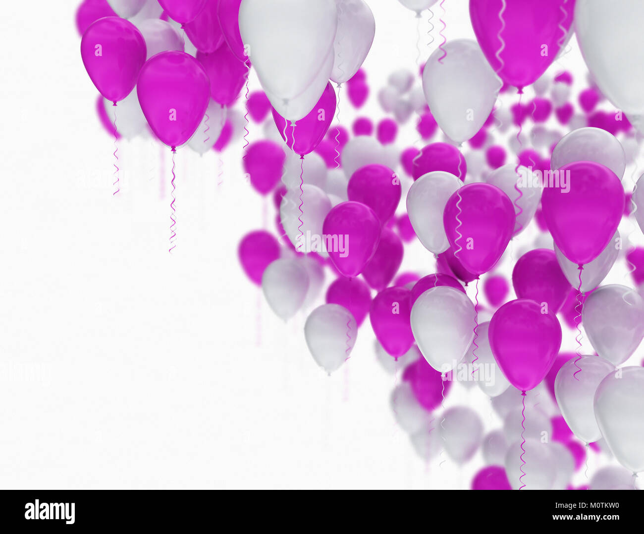 Lila und Weiß feier Luftballons auf weißem Hintergrund Fokus isoliert Stockfoto