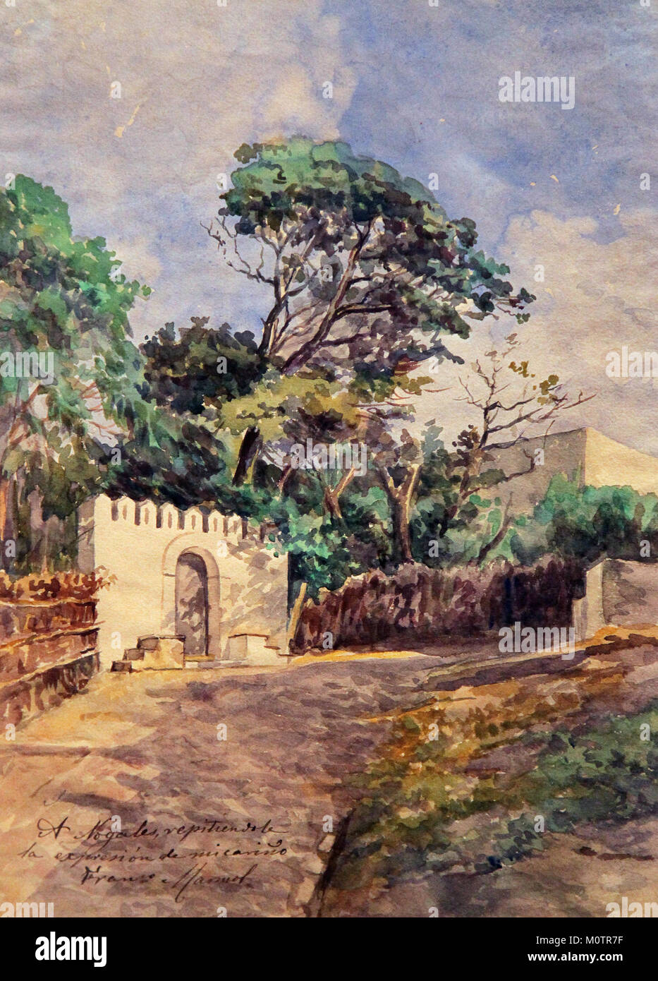 Landschaft (circa 1900), ein ruhiges Aquarellgemälde aus dem neunzehnten Jahrhundert des spanischen Künstlers Francisco Mármol y Carvajal (1876–1900). Stockfoto