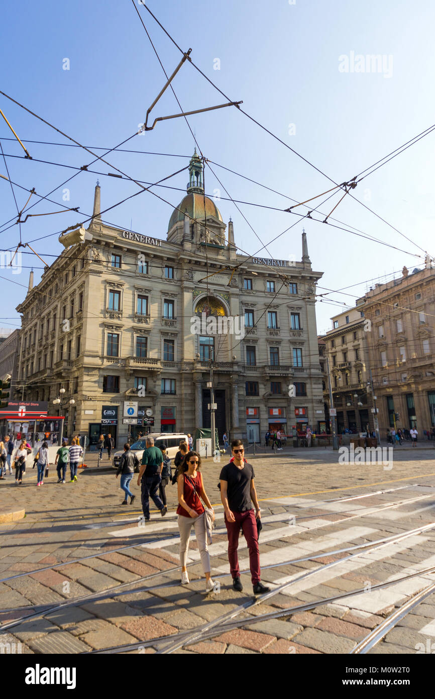 Italien, Lombardei, Mailand, Piazza Cordusio, Palazzo delle Assicurazioni Generali Stockfoto