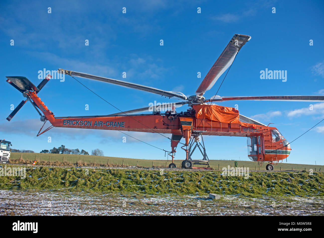 Erickson, Kran bei Drumuir Wind Farm in der Nähe von Keith in Moray. Stockfoto