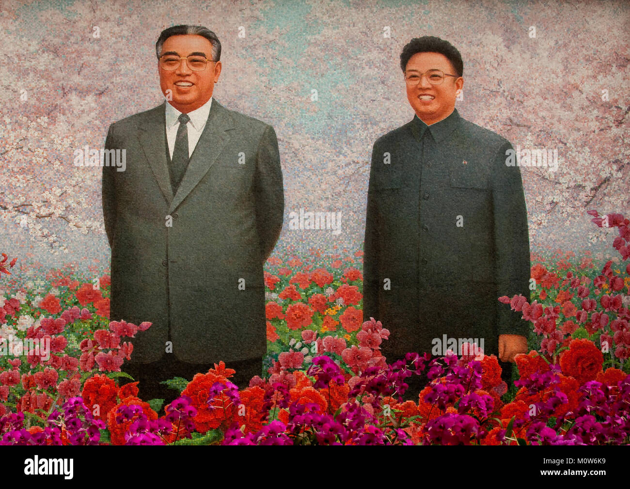 Die Liebe Verantwortliche Fresko in Kimilsungia und Kimjongilia Ausstellung, Pyongan Provinz, Pyongyang, Nordkorea Stockfoto