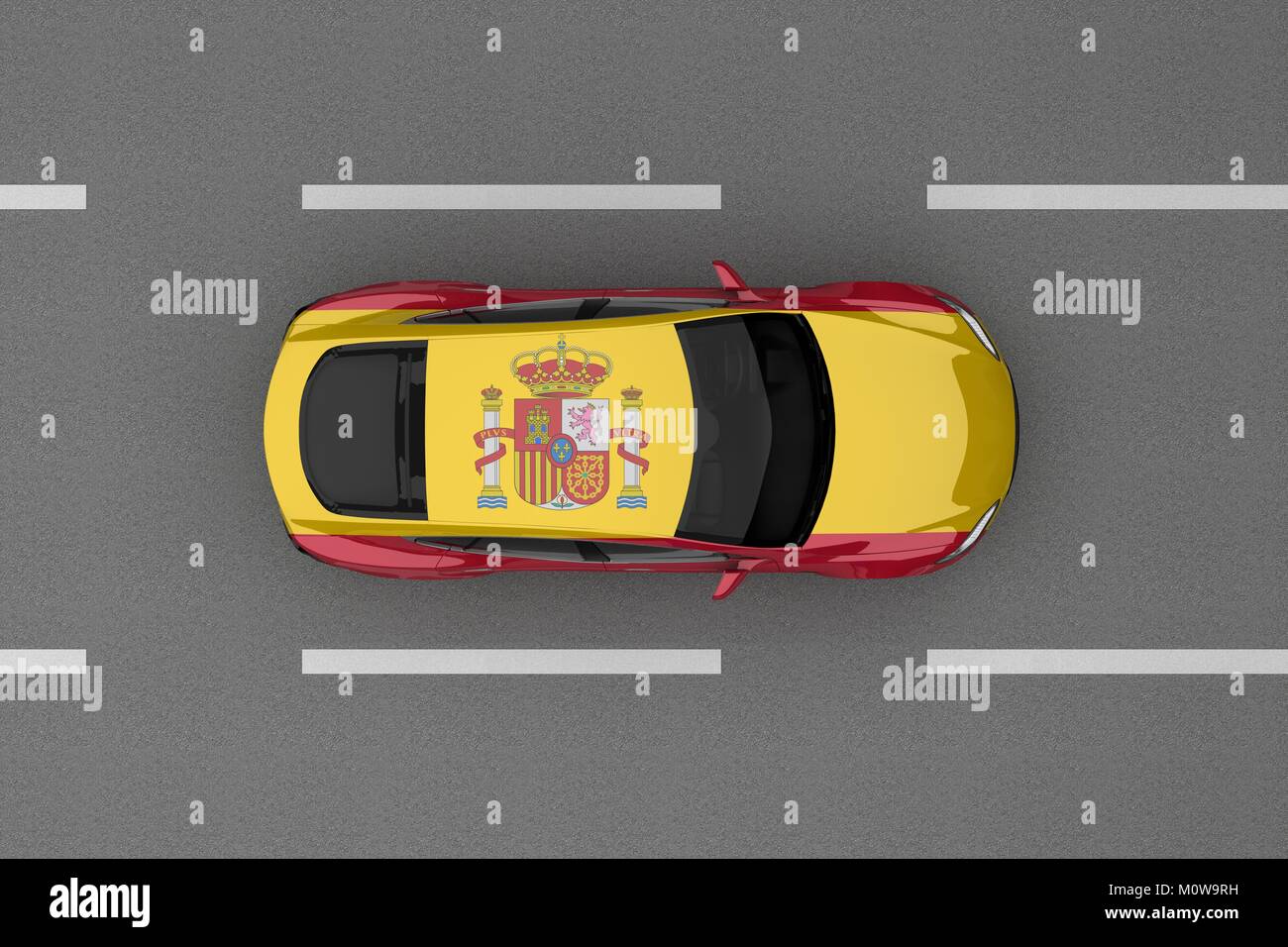 Auto aus Spanien Land Flagge bemalt. 3D-Rendering Stockfoto