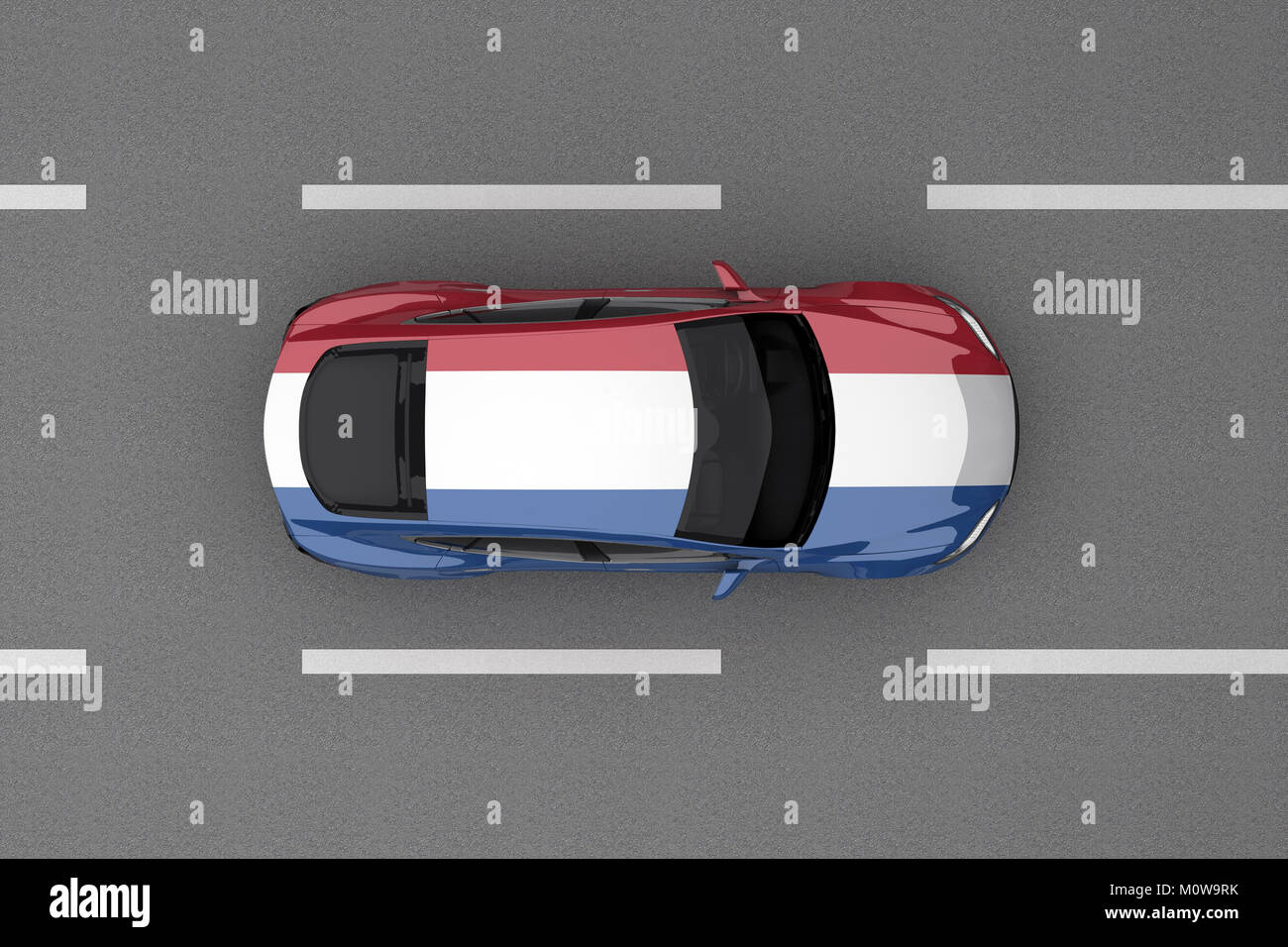 Auto aus Niederlande Land Flagge bemalt. 3D-Rendering Stockfoto