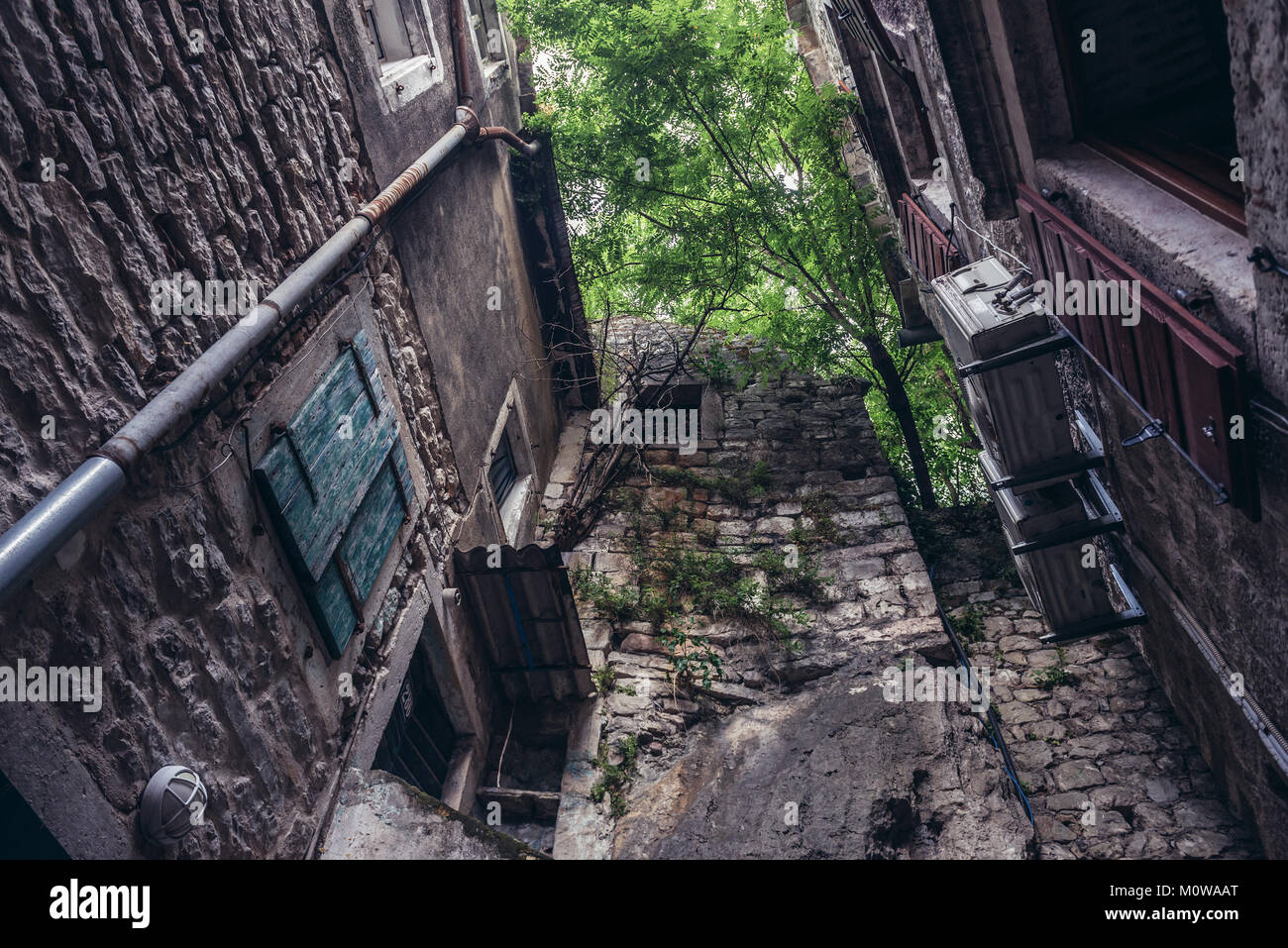 Alte Stadthäuser auf die Altstadt von Kotor Küstenstadt, in der Bucht von Kotor der Adria, Montenegro entfernt Stockfoto