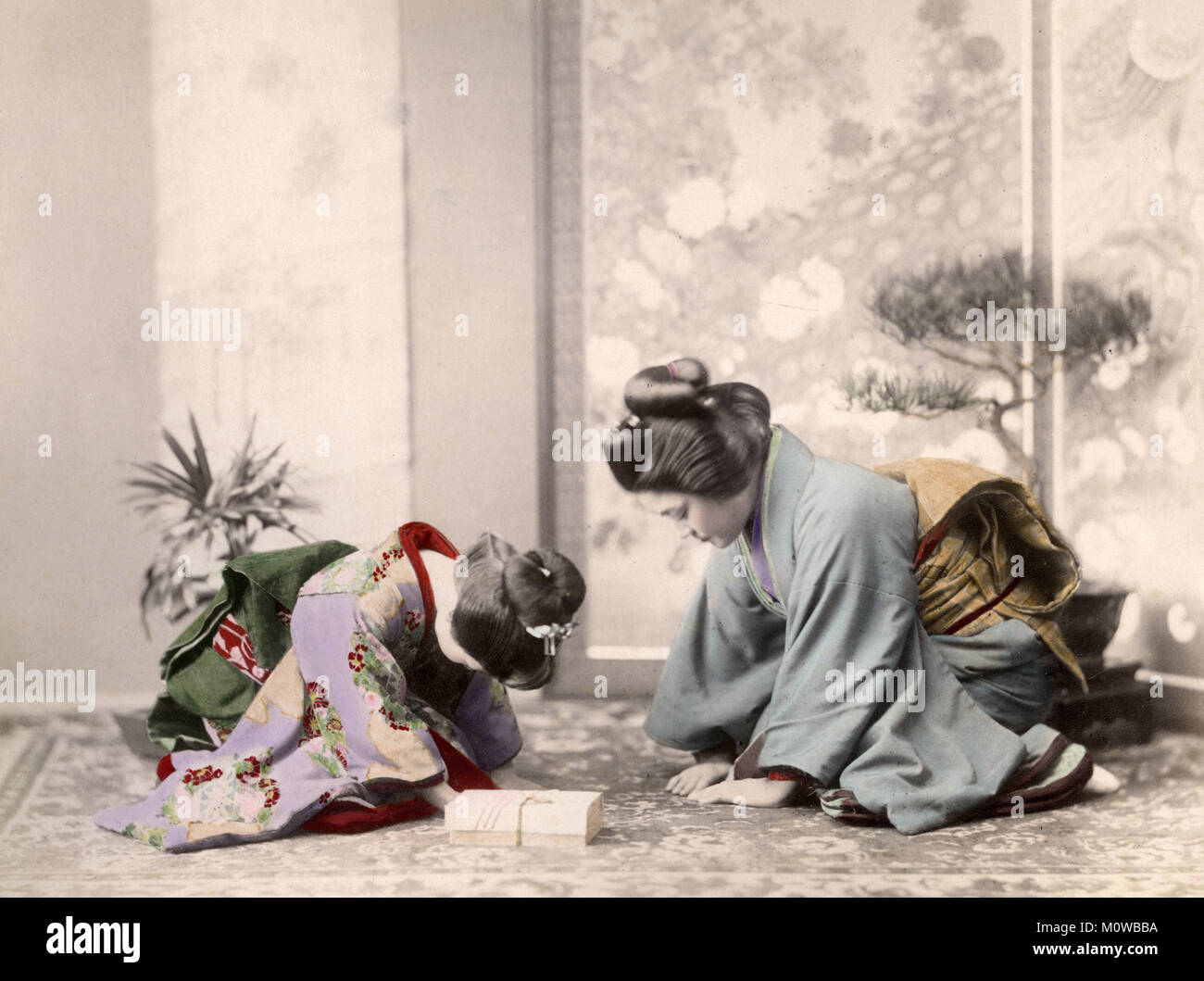 C. 1880 Japan - formelle Begrüßung und vorhanden Stockfoto