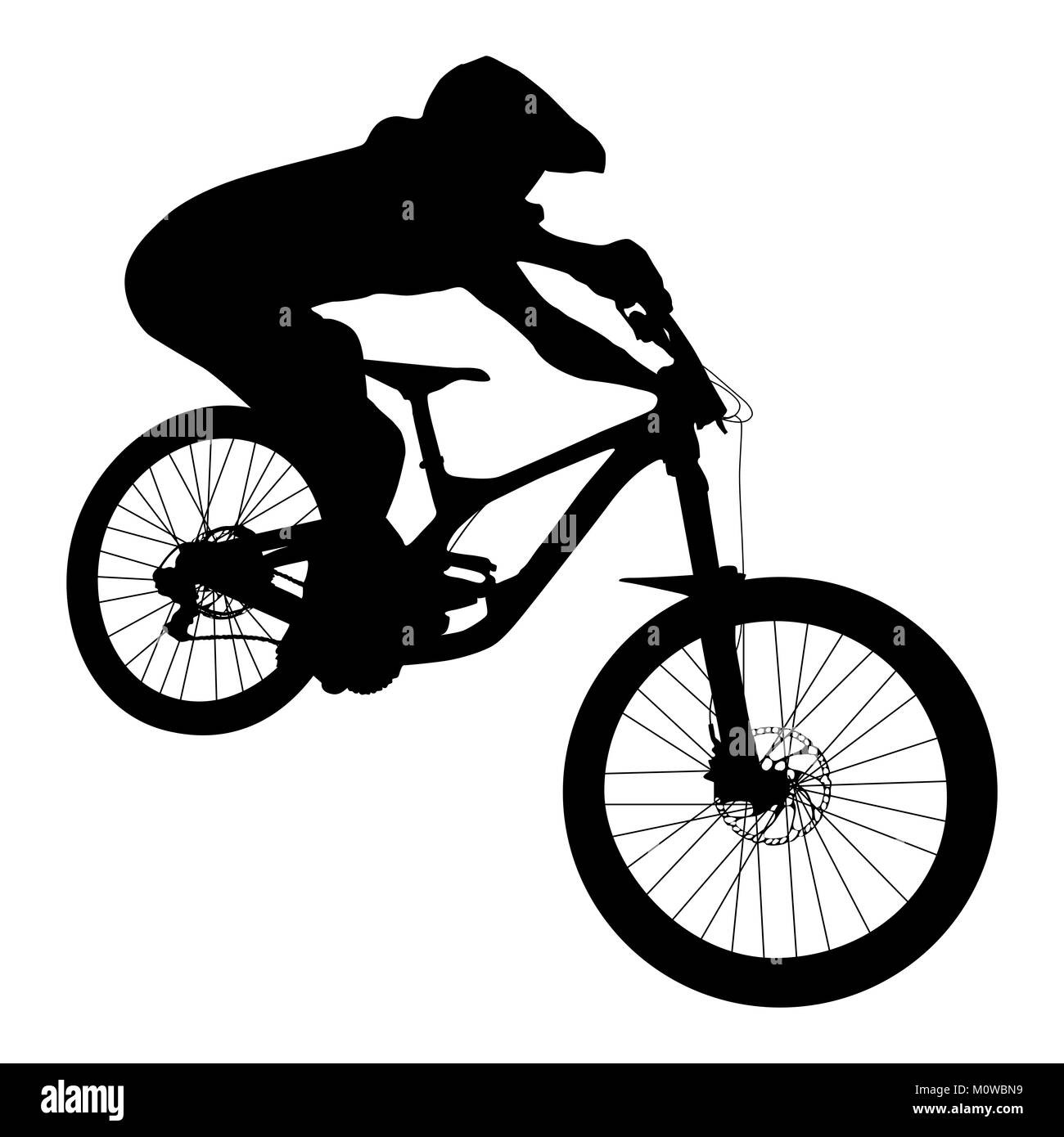 Sportler MTB Downhill Bike schwarze Silhouette Stockfoto