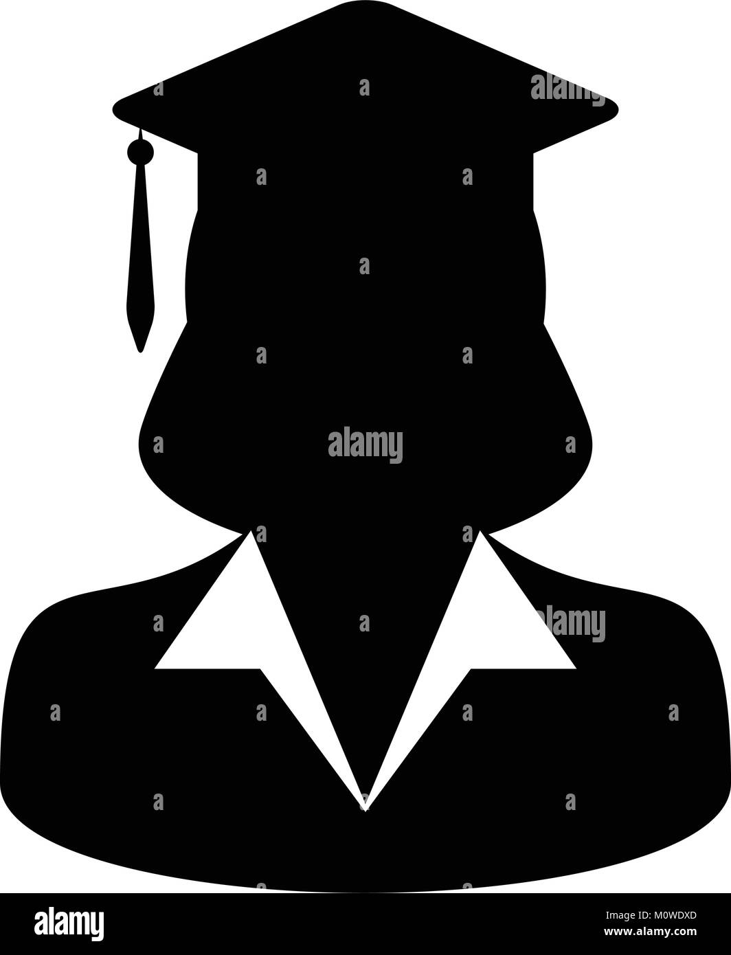 Student Symbol Vektor Graduierung mit Mörtel Board für Schule, Hochschule und Universität in Glyph Piktogramm weibliche Person Profil Avatar Abbildung Stock Vektor