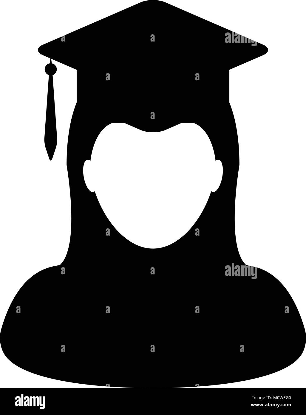 Student Symbol Vektor Graduierung mit Mörtel Board für Schule, Hochschule und Universität in Glyph Piktogramm weibliche Person Profil Avatar Abbildung Stock Vektor