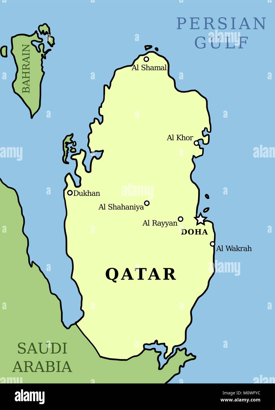 Katar map. Überblick Abbildung Land Karte mit den wichtigsten Städten. Stock Vektor