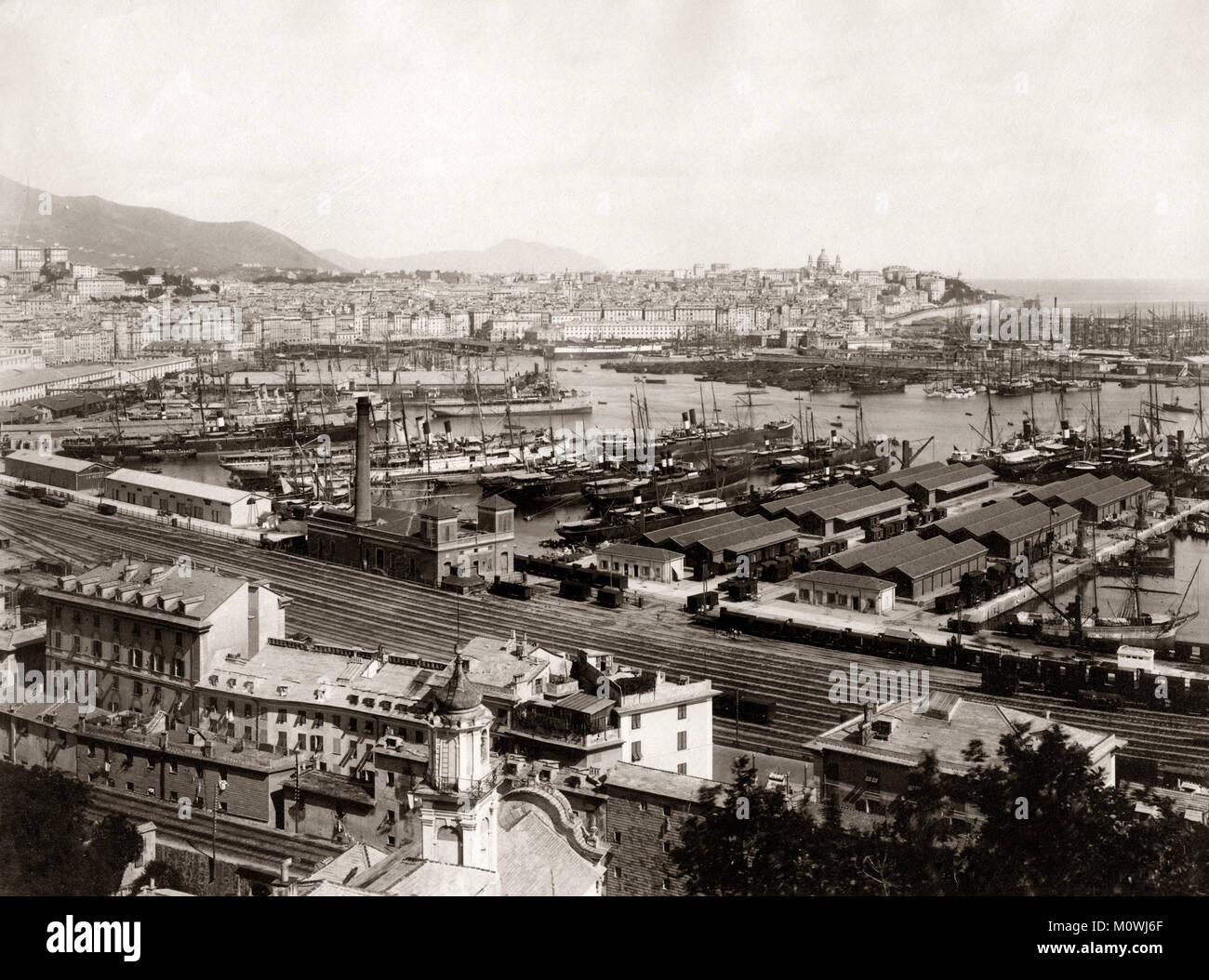C 1880 s Italien - Hafen von Genua Genua Stockfoto