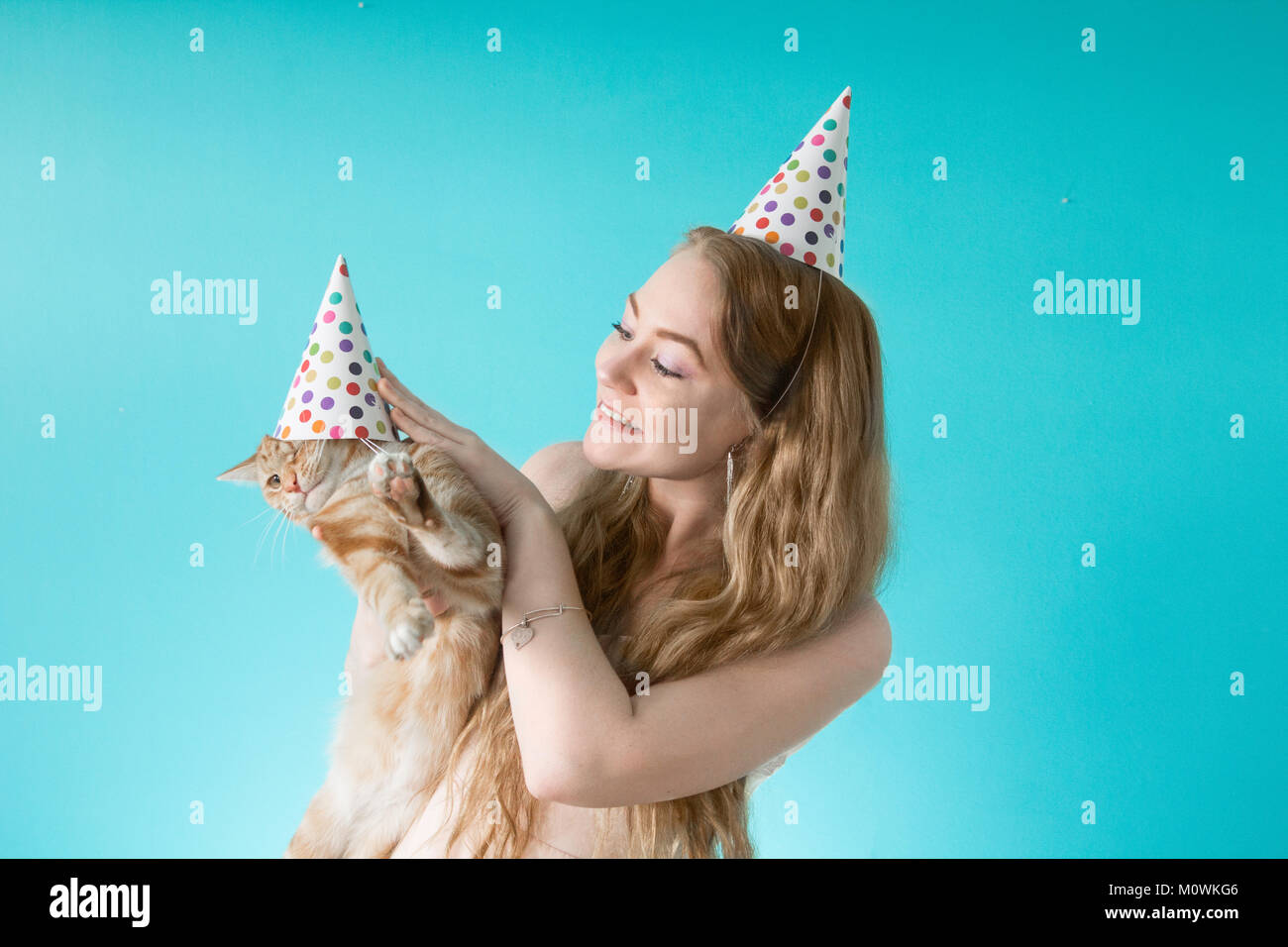 Geburtstag Überraschungsparty Cat Stockfoto