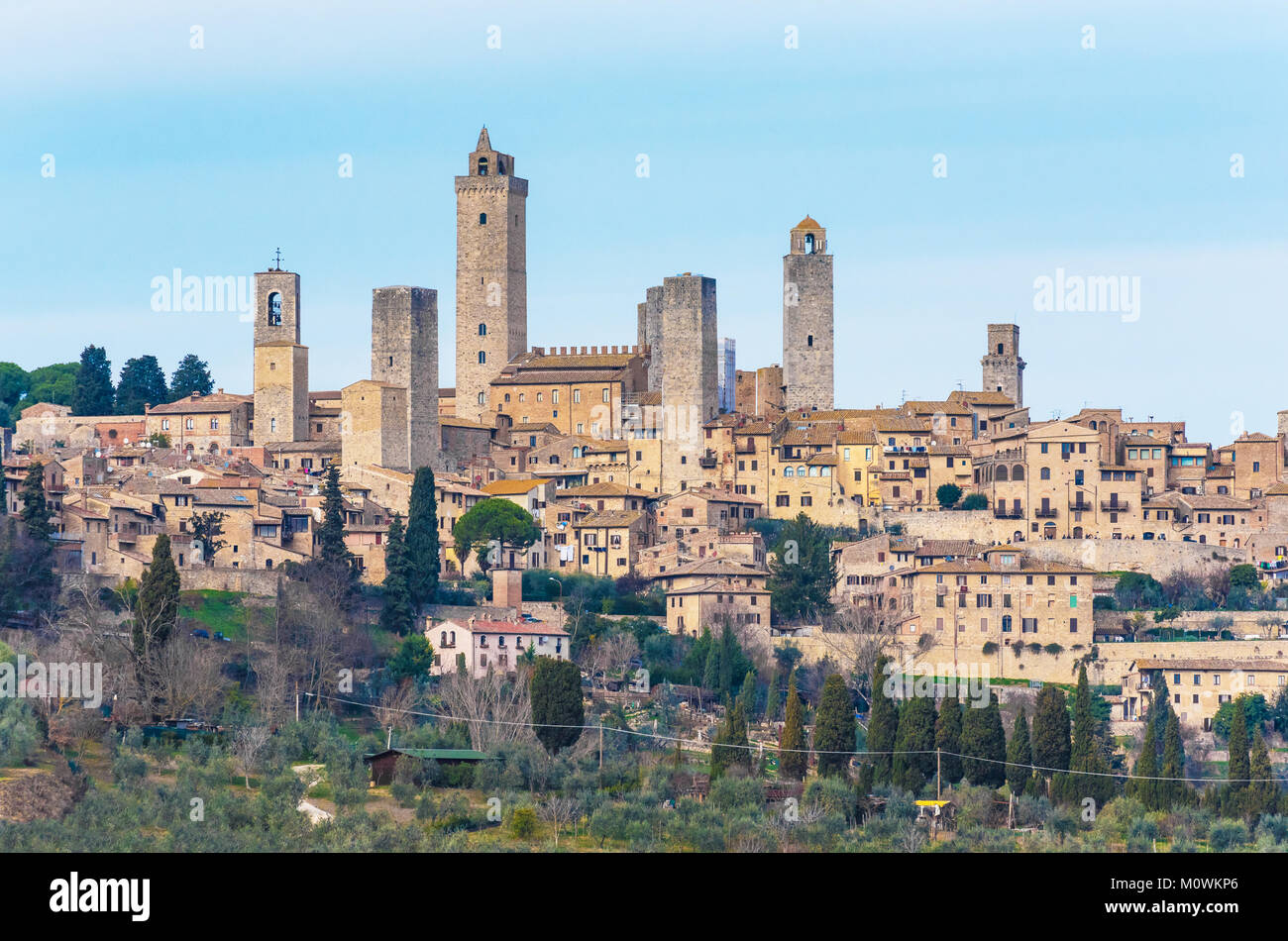 San Gimignano (Italien) - Die berühmten kleinen ummauerten mittelalterlichen Stadt in der Provinz von Siena, Toskana. Als die mittelalterliche Manhattan bekannt. Stockfoto