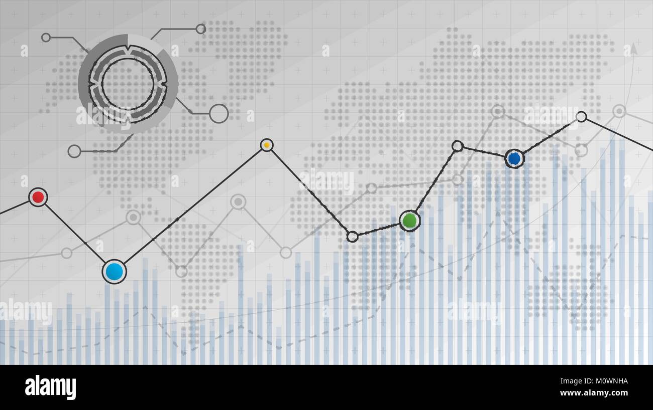 Abstrakte Infografik finanziellen Plan mit Aufwärtstrend Liniendiagramme, gepunktete Weltkarte und andere Elemente für Ihr Design Stock Vektor