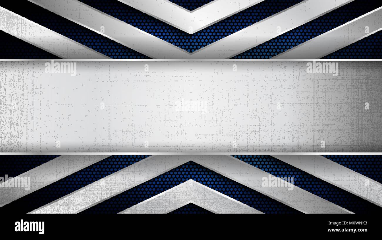 Vector Illustration der abstrakten Edelstahl Blech mit grunge Overlay metallische Textur und hexagonalen Raster über Blau hellen Hintergrund Stock Vektor