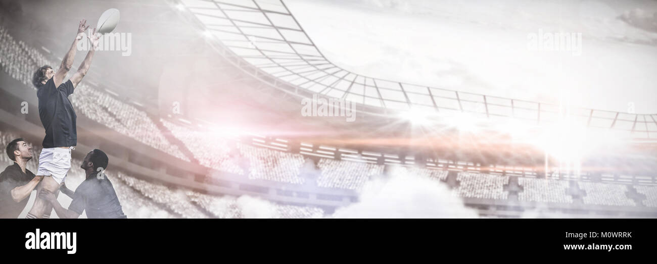 Das zusammengesetzte Bild im Computer graphic Image des Stadions Stockfoto