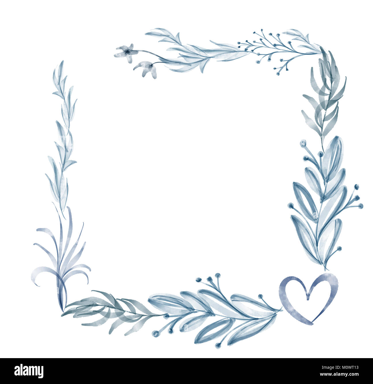 Aquarell Blume Rahmen Blatt Sommer isoliert auf weißem Hintergrund Stockfoto