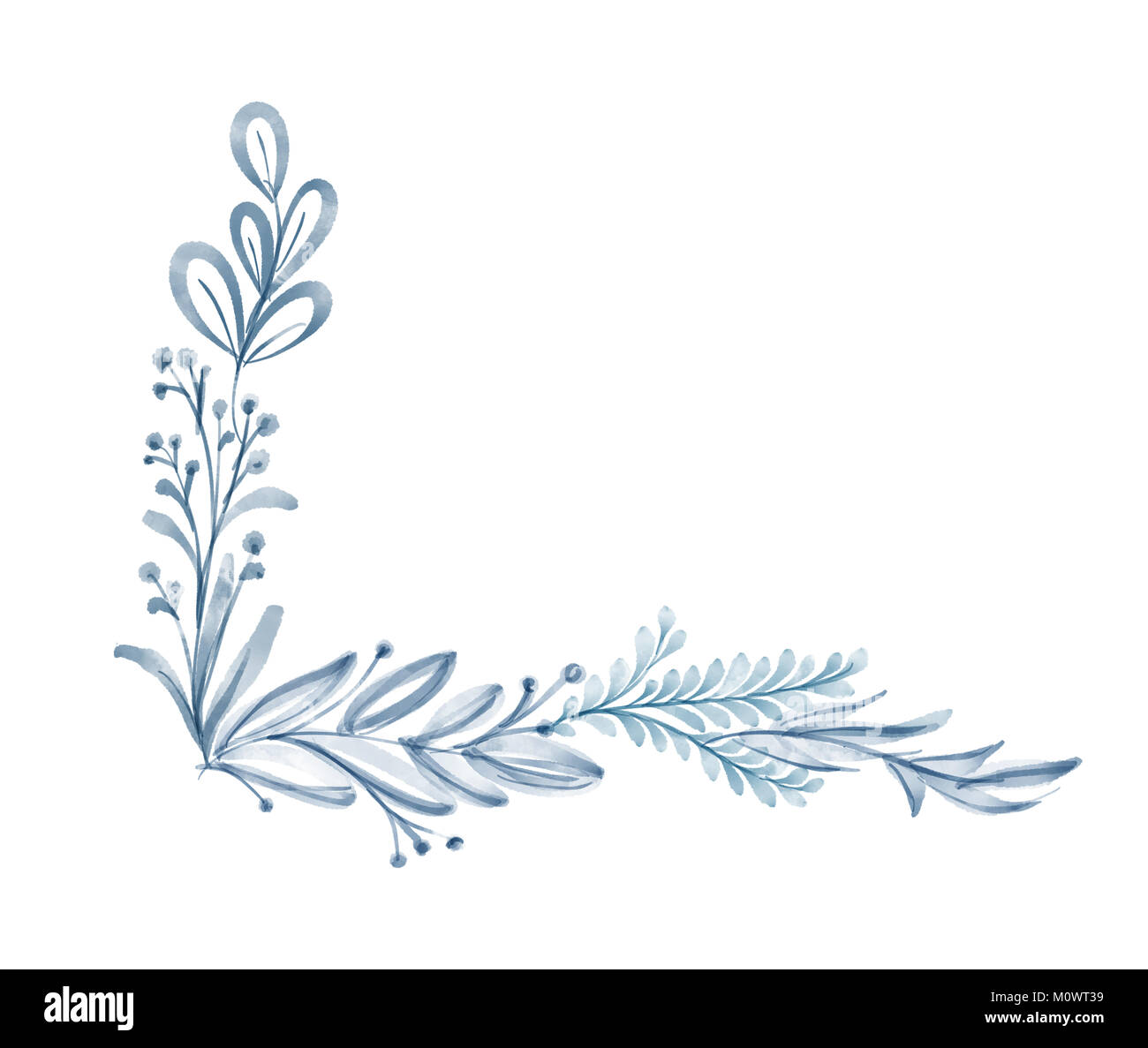 Aquarell Blumen Ecke Blatt Sommer isoliert auf weißem Hintergrund für Grußkarten für die Hochzeit, Valentinstag Stockfoto