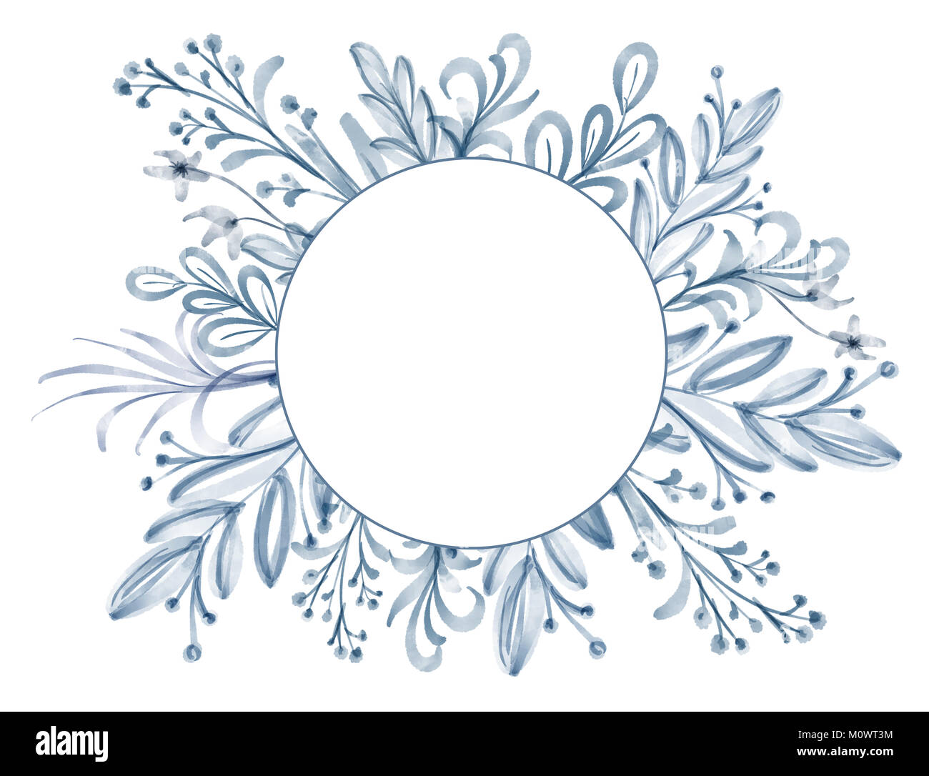 Aquarell Blume Rahmen Blatt Sommer isoliert auf weißem Hintergrund für Grußkarten für die Hochzeit, Valentinstag Stockfoto