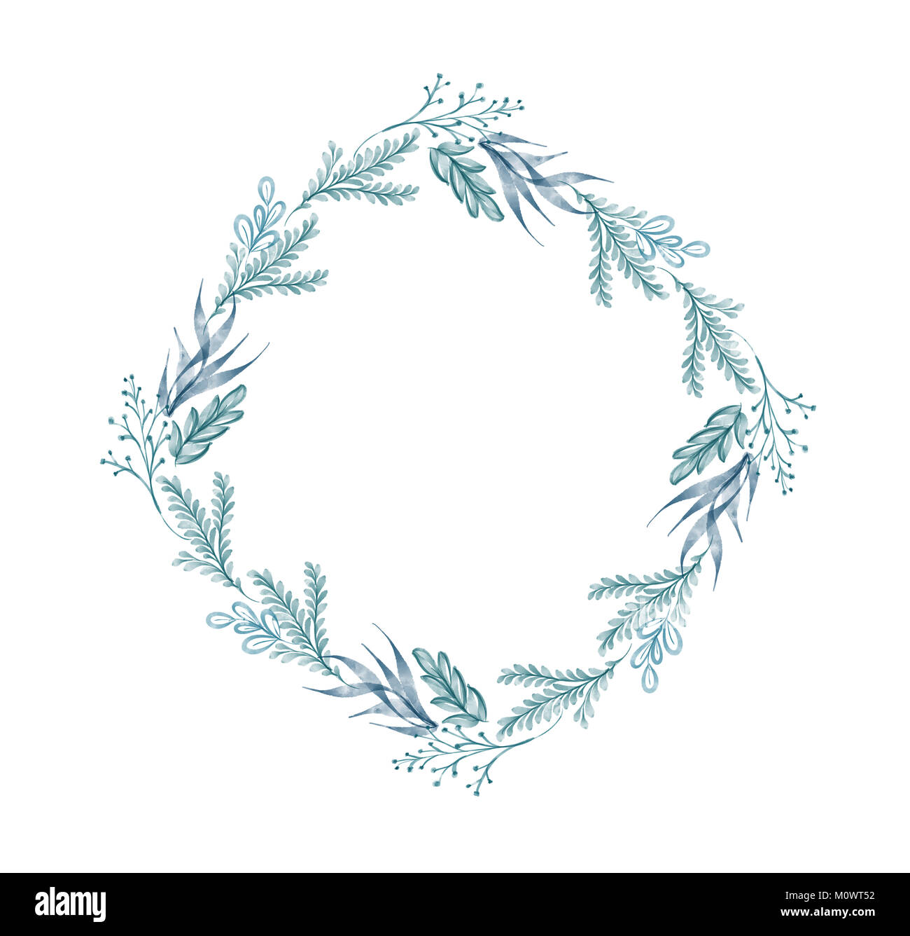 Aquarell Blumenkranz Blatt Sommer isoliert auf weißem Hintergrund für Grußkarten für die Hochzeit, Valentinstag Stockfoto