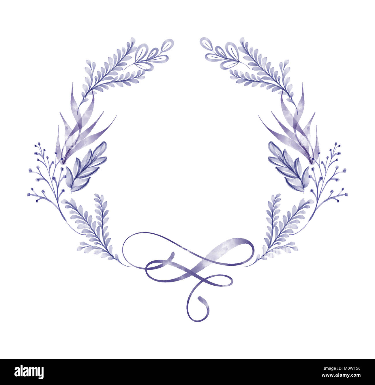 Uv-Aquarell Blumenkranz Blatt Sommer. Auf weissem Hintergrund für Grußkarten für die Hochzeit isoliert, Valentinstag Stockfoto